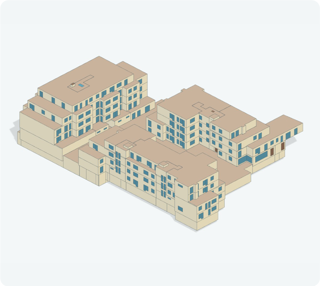 3D model budovy, který energyapp postavil z výkresů